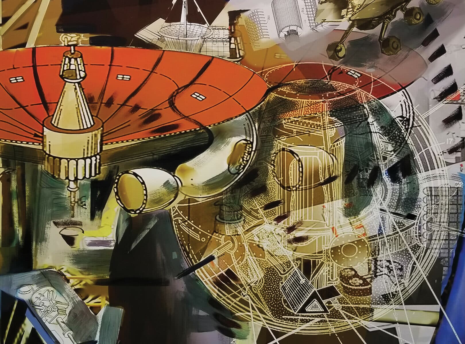 Ellen K. Levy, "Messenger," 2021, acrylic and gel over print, 40 x 60 inches