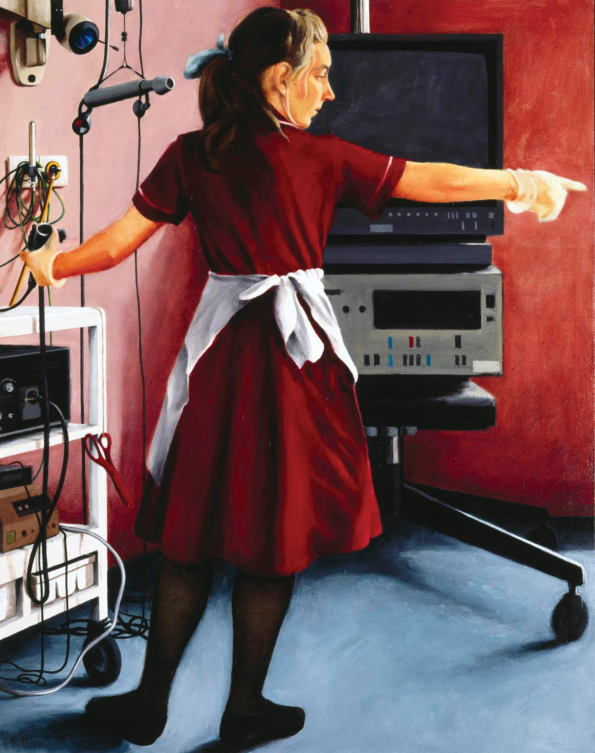 Keith Holmes, Nurse in Red, 1991–1993, oil on board, 25.2 x 18.9 in. © Keith Holmes. Photo credit: Science Museum / Science & Society Picture Library.