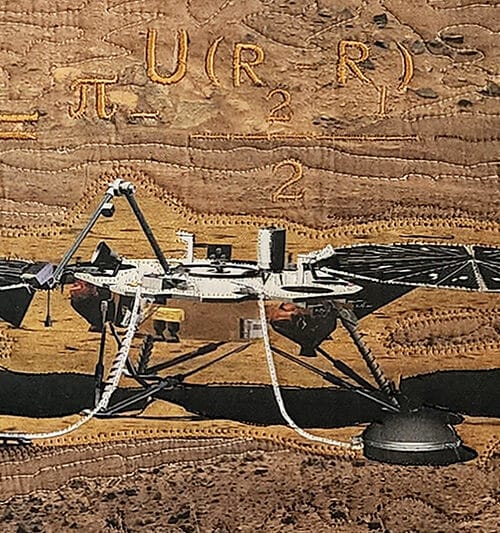 Kathleen Decker, "Marsquake!," (detail) 2023, cotton fabric, cotton batting, photos printed on fabric (image credit: JPL/NASA), cotton, silk, and polyester quilting thread, 25.5 x 29 inches.