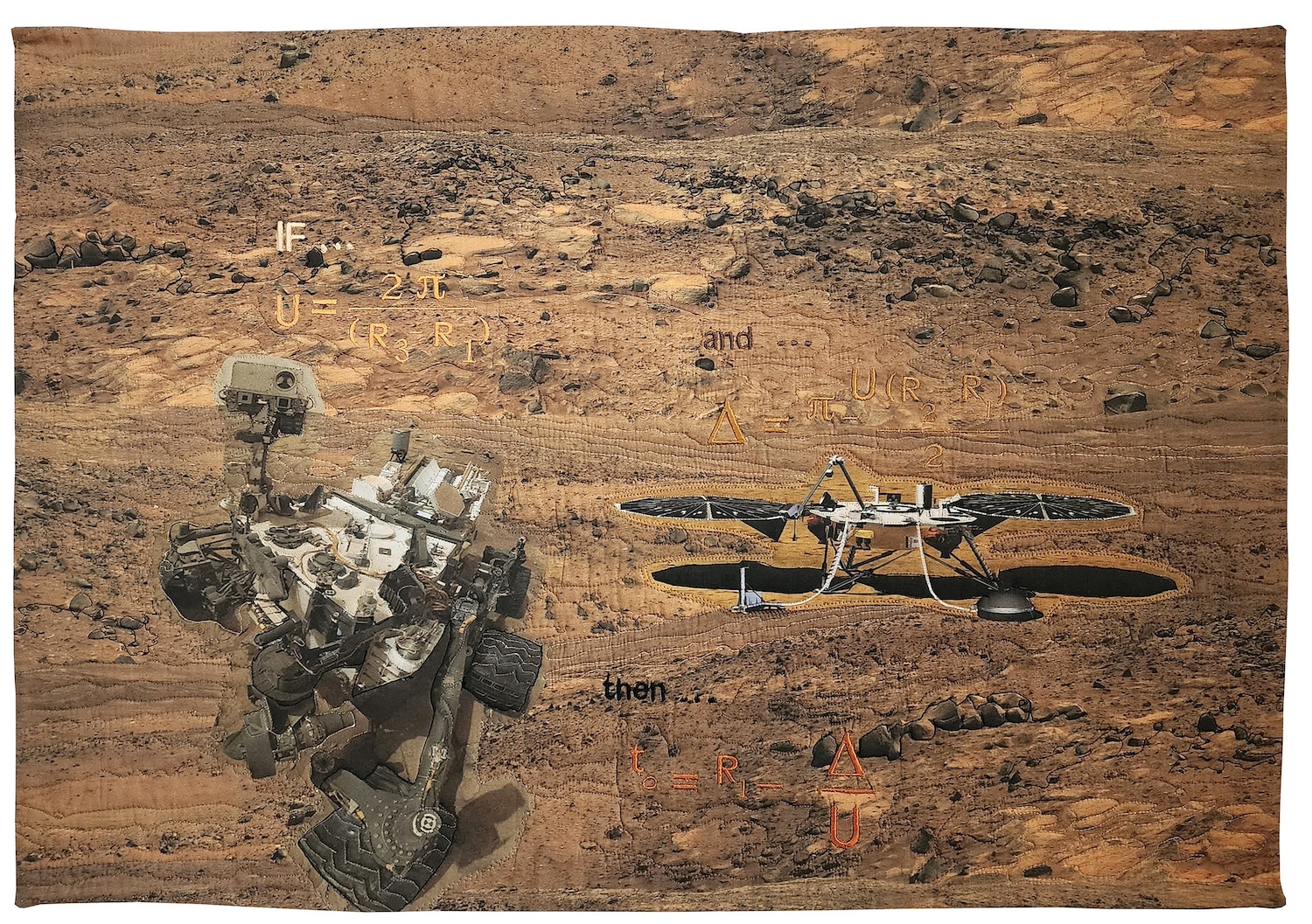 Kathleen Decker, "Marsquake!," 2023, cotton fabric, cotton batting, photos printed on fabric (image credit: JPL/NASA), cotton, silk, and polyester quilting thread, 25.5 x 29 inches.