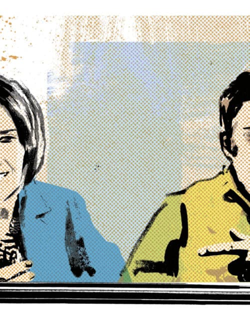 Shonagh Rae's portrait of Marcia McNutt and Michael M. Crow