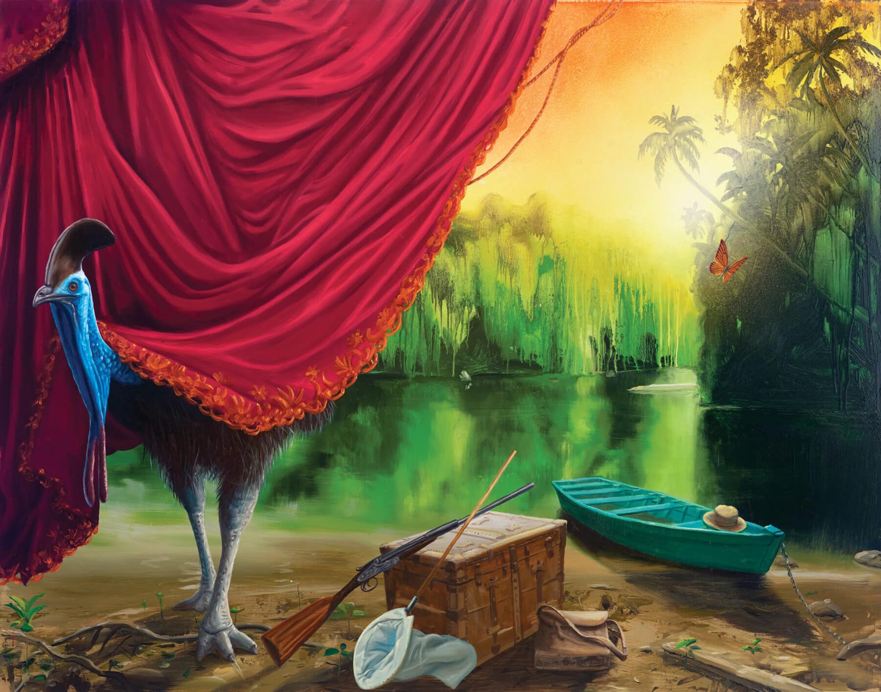 Alexis Rockman, “Departure,” from “Wallace’s Line” series, 2018, oil on Dibond, 44 x 56 inches. Collection of Barbara and Jonathan Lee. Courtesy American Federation of Arts.