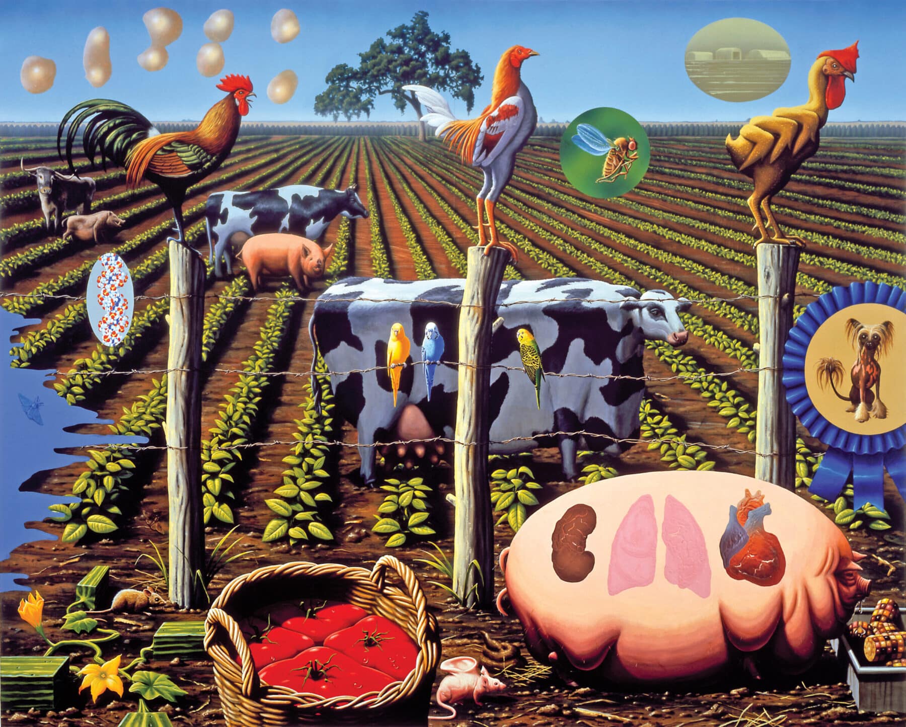Alexis Rockman, “The Farm,” 2000, oil and acrylic on wood panel, 96 x 120 inches. Collection of Joy of Giving Something, Inc., New York. Courtesy American Federation of Arts.