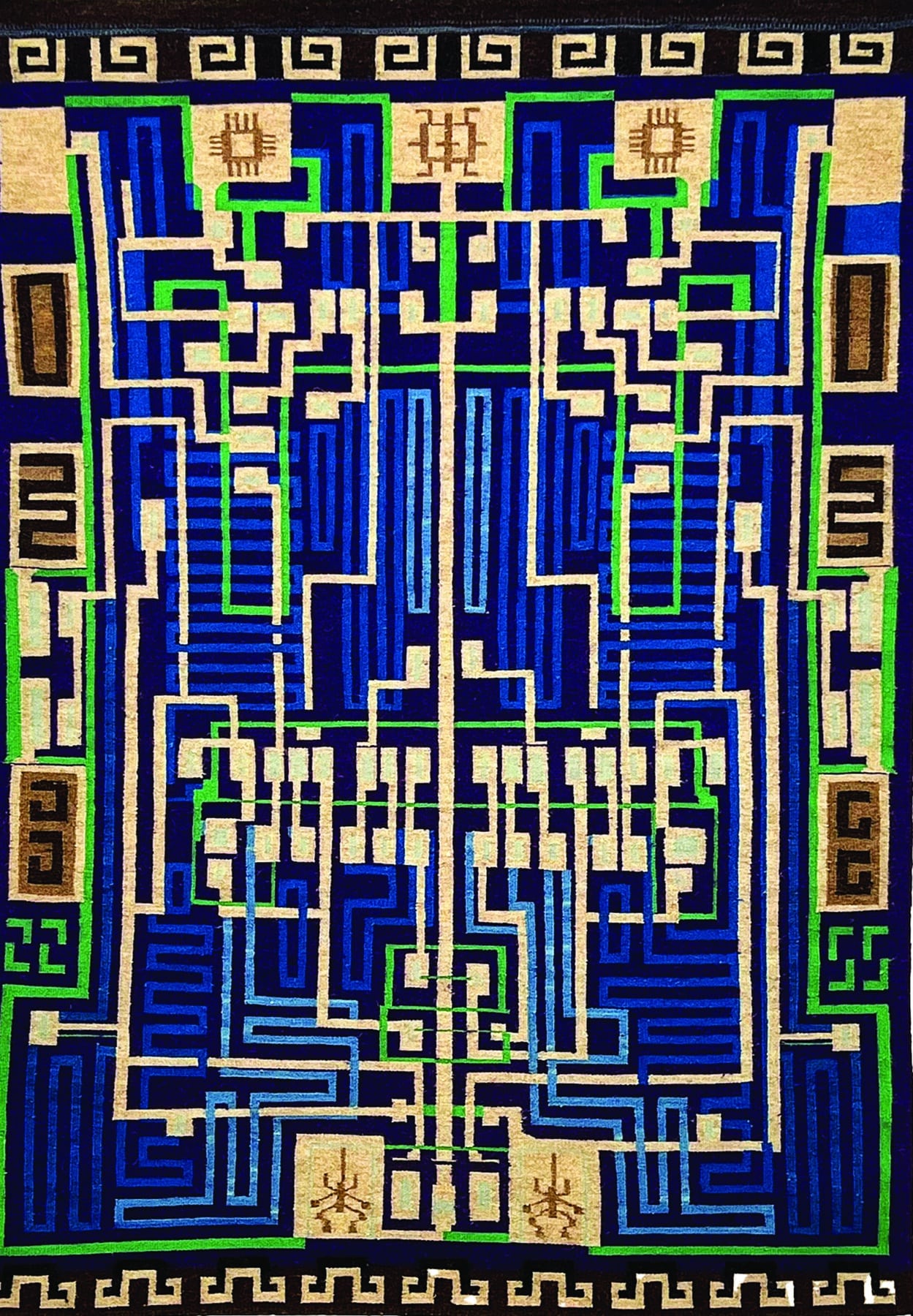 Marilou Schultz, Integrated Circuit Chip & AI Diné Weaving, 2024, wool, 62 x 45 inches. The Gochman Family Collection.