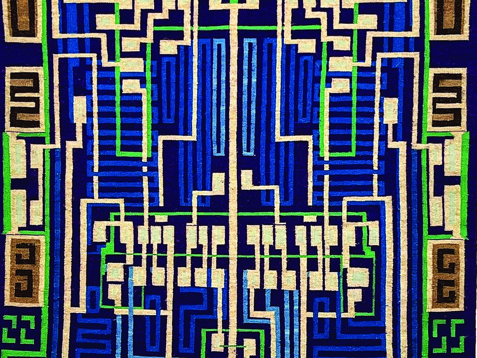 Marilou Schultz, Integrated Circuit Chip & AI Diné Weaving, 2024, wool, 62 x 45 inches. The Gochman Family Collection.
