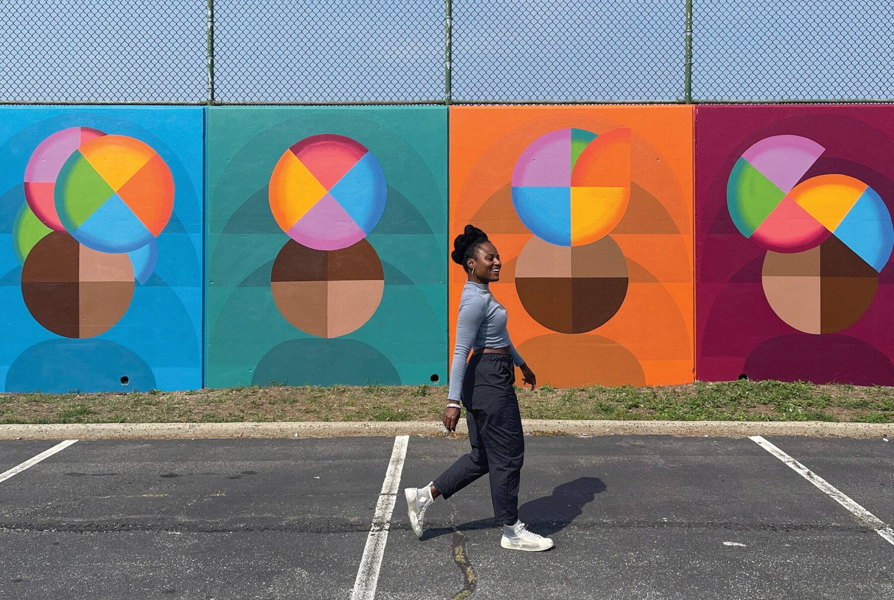Fitgi Saint-Louis, Our Matriarchs, 2022, painted mural in Elmont, New York, 9 x 36 feet.