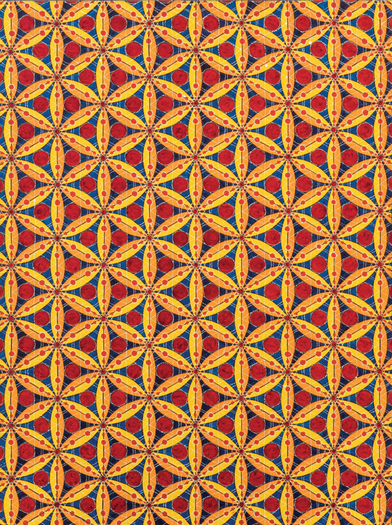 Shanthi Chandrasekar, Kolam – Aditya (Sun), 2018, acrylic on canvas, 40 x 30 inches.