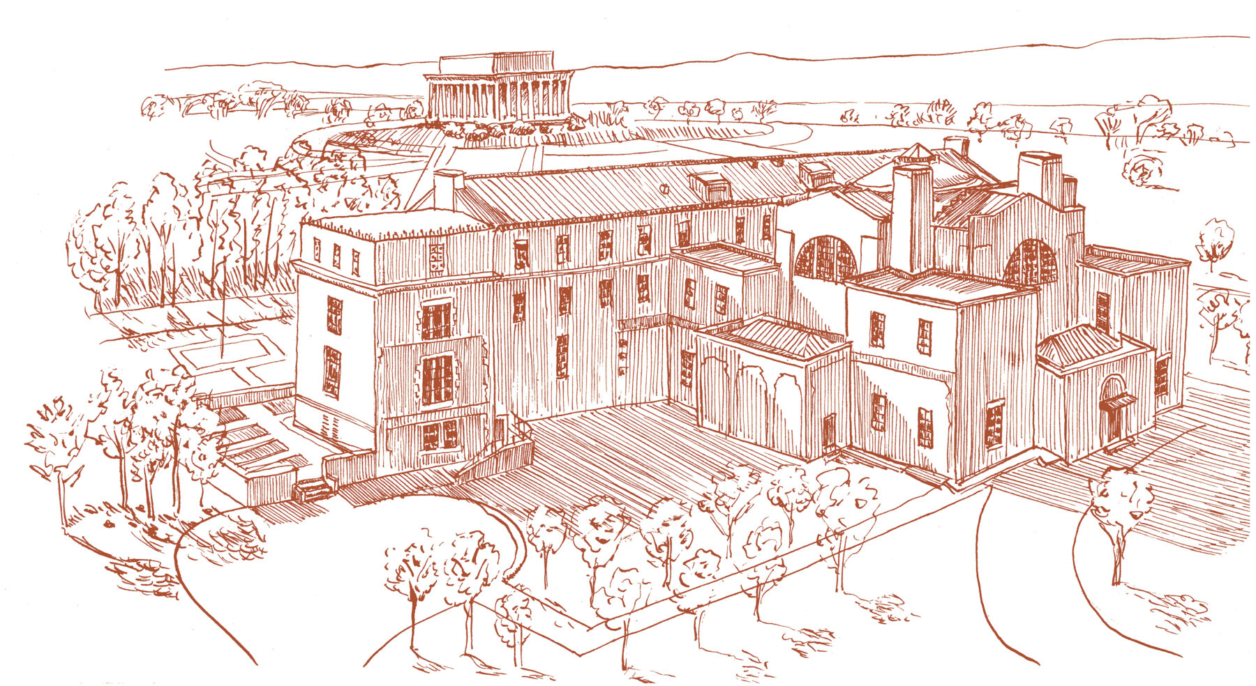 The National Academy of Sciences Building, 1924. With the Lincoln Memorial visible in the distance, this view of the newly completed National Academy of Sciences building evokes the institution’s origins six decades earlier. In 1863, amid the Civil War, President Abraham Lincoln signed the Academy’s charter, establishing a permanent source of independent scientific advice for the federal government. The Academy remains a testament to the idea that scientific expertise can help inform public decisionmaking in times of challenge and change. Illustration by Olivia Angelozzi.