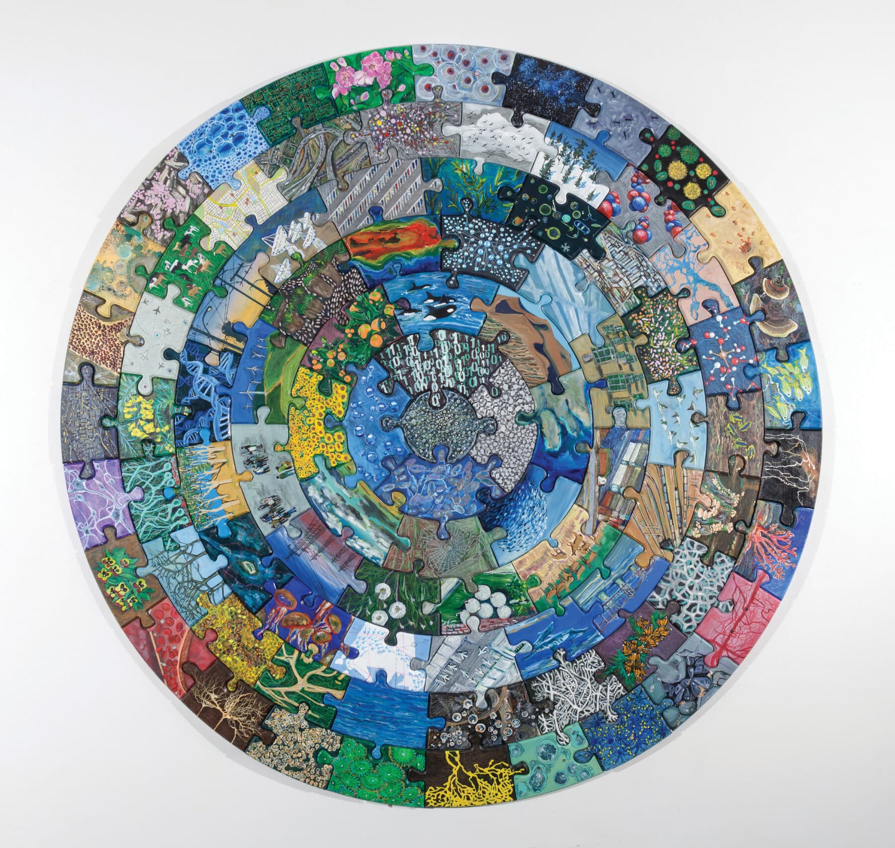Richelle Ellis, ONE, 2017, acrylic, oil pastels, ink, and graphite on panel, 84 x 84 x 1 inches.