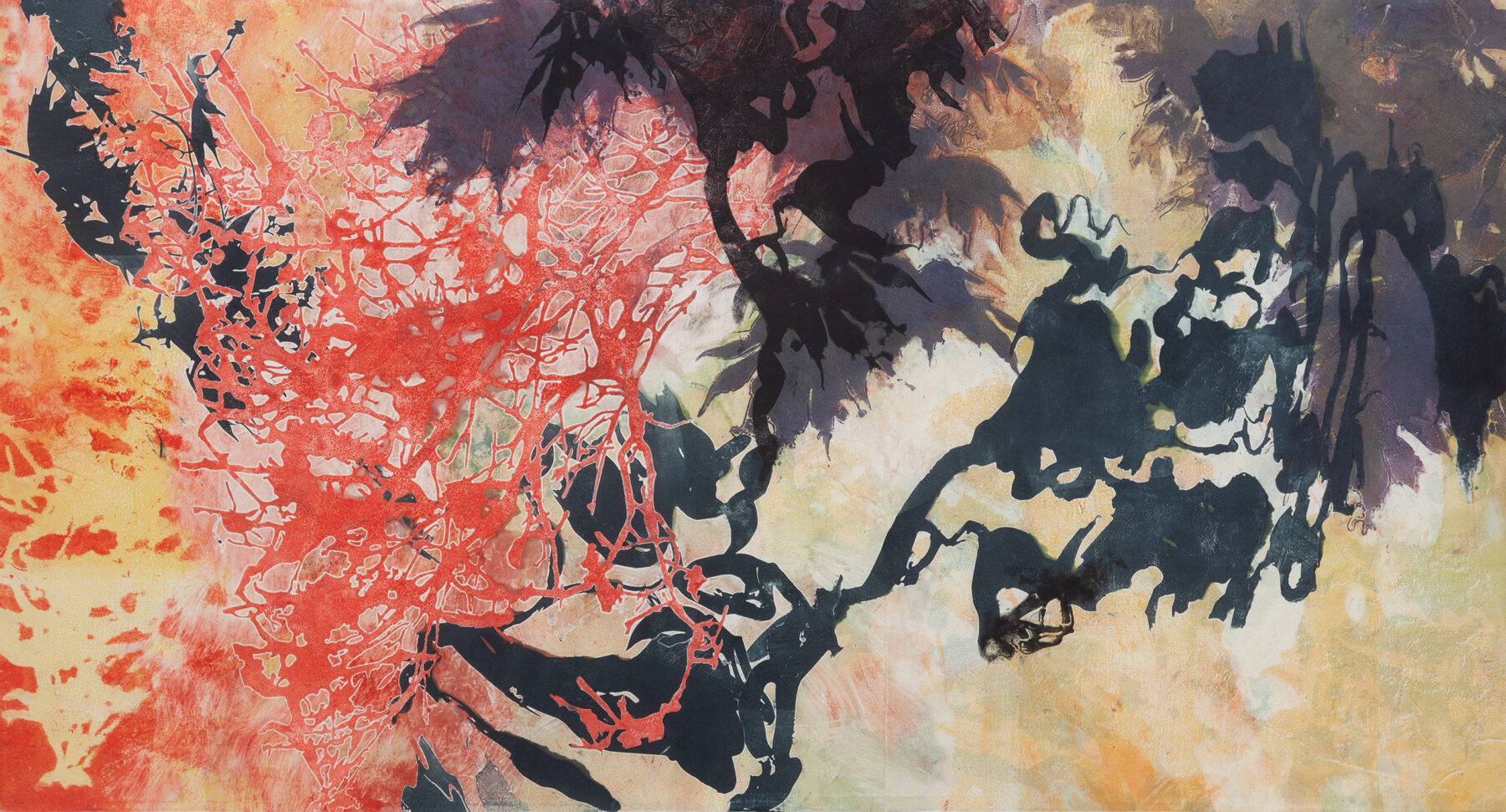 Ilana Manolson, "Exhale-Inhale," 2025, print on mulberry,
21 x 38.5 inches. Previous spread: Milkweed Teenybopper, 2024, acrylic on yupo, 30 x 38 inches. Courtesy of the artist.