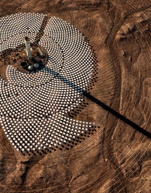 Jamey Stillings, "Cerro Dominador, solar thermal power plant under construction, Antofagasta Region, Chile," 2017, dye-sublimation print on aluminum, 30 x 45 inches.