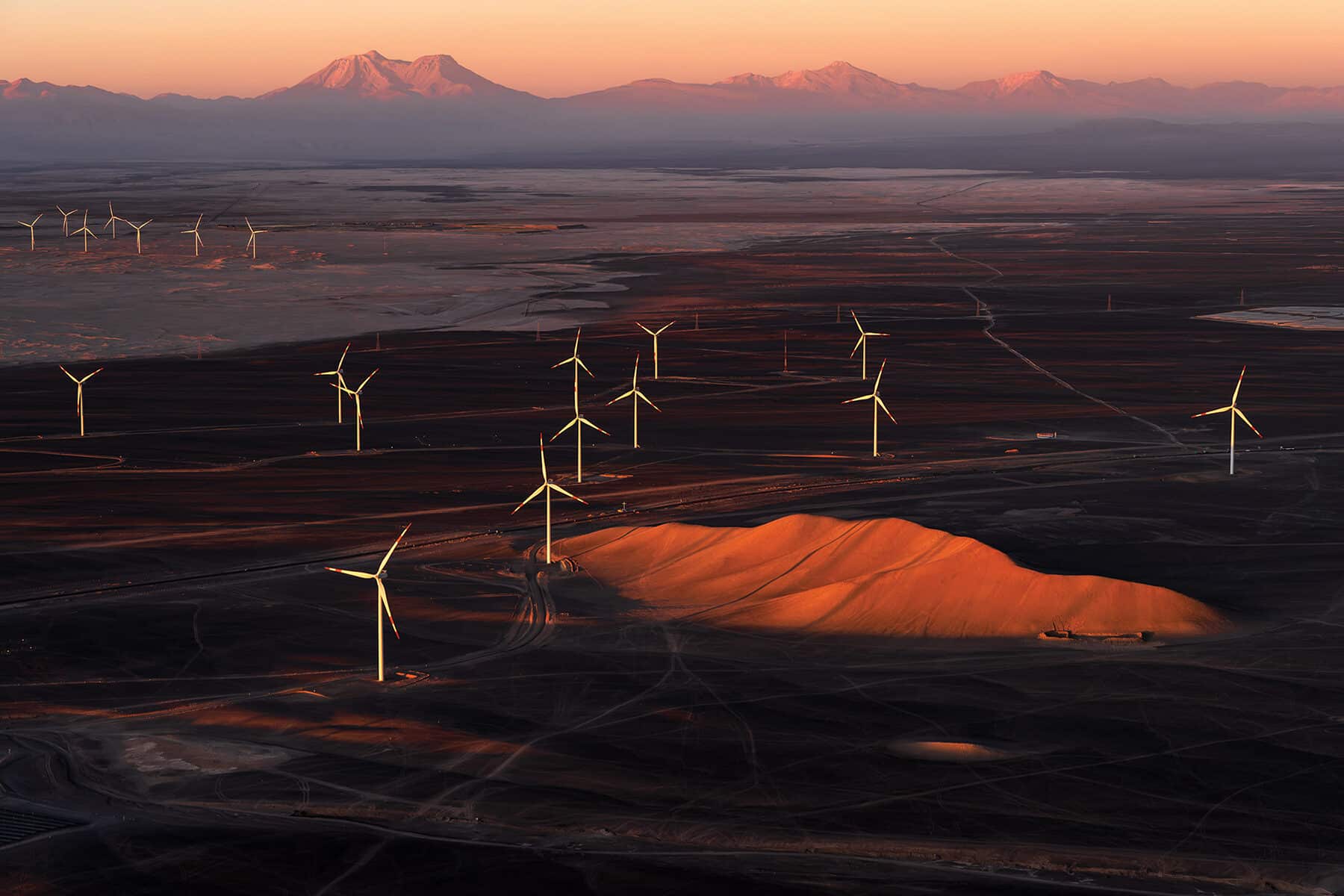 Jamey Stillings, Valle de los Vientos, wind farm, Antofagasta Region, Chile, 2022, dye-sublimation print on aluminum, 48 x 64 inches.