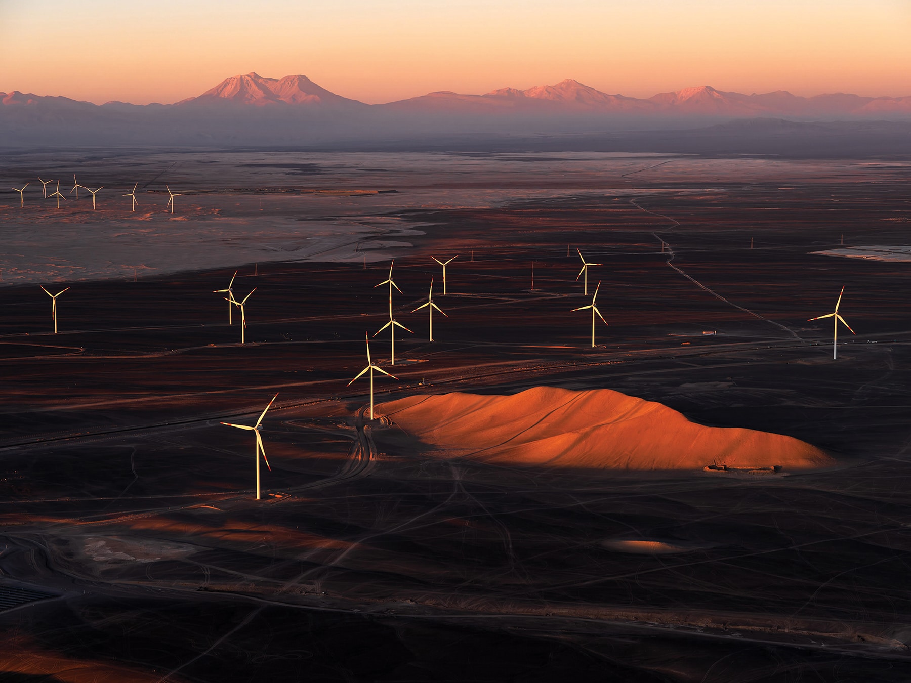 Jamey Stillings, Valle de los Vientos, wind farm, Antofagasta Region, Chile, 2022, dye-sublimation print on aluminum, 48 x 64 inches.