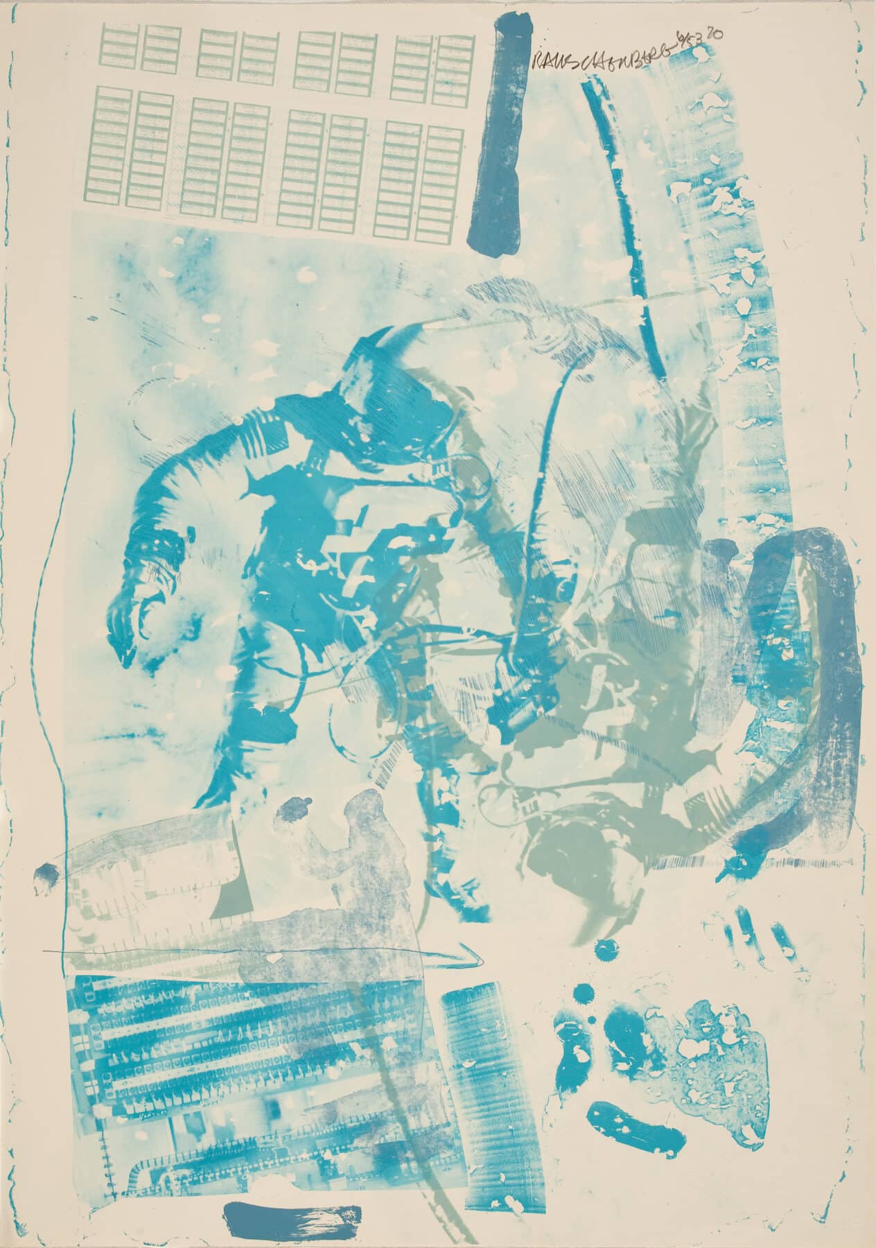 Robert Rauschenberg, White Walk (Stoned Moon), 1970, lithograph, 42.25 x 29.5 inches. Courtesy Hirshhorn Museum and Sculpture Garden.